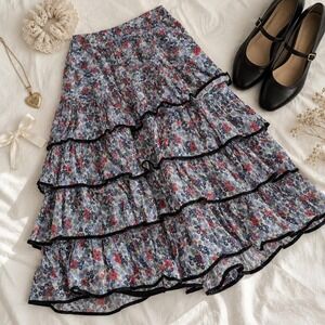 Vintage floral skirt  antique 1940s blue floral skirt